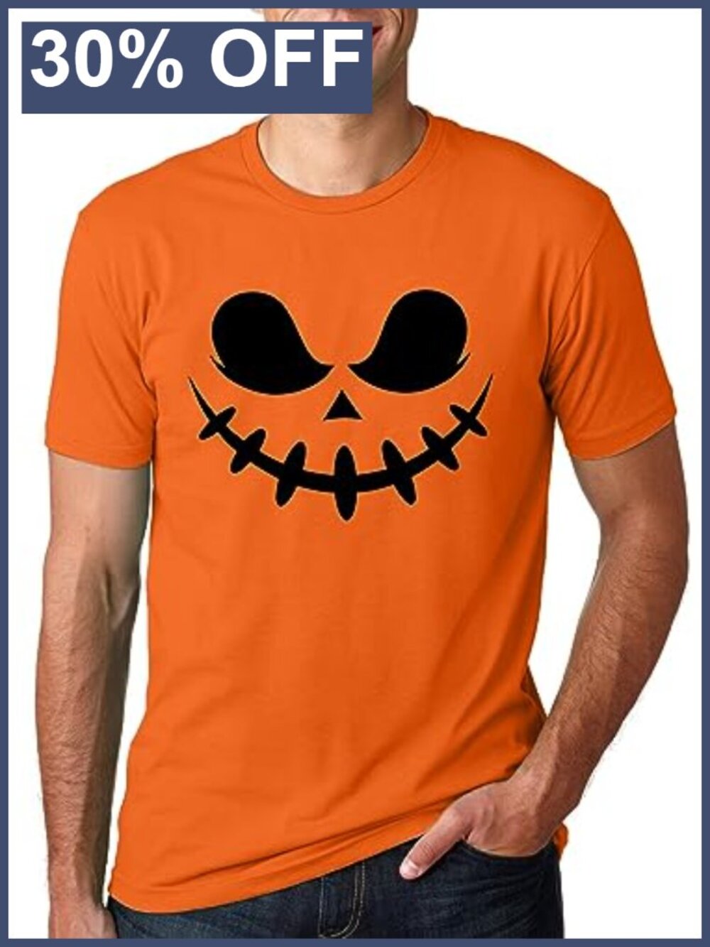 Halloween Pumpkin Face Graphic Cotton Blend Tee Shirt for Men